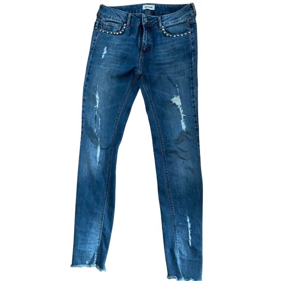 ZADIG & VOLTAIRE Eva Use Slim Denim Blue Jeans w/ Studs & Distressing Size 25 - Picture 2 of 6